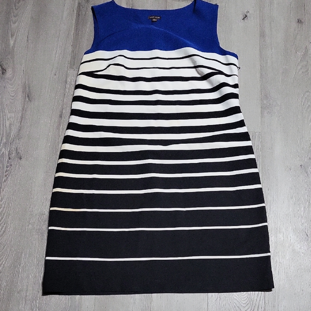 Voir Voir Blue and Black Striped Midi Dress